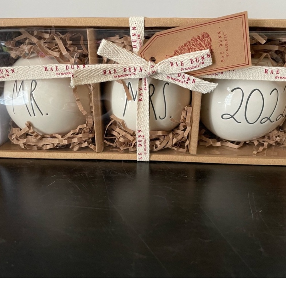 Rae Dunn Christmas MR. MRS. 2022 Ornaments Set of 3